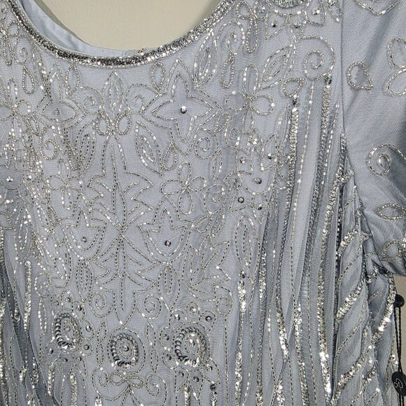 NWT Adrianna Papell Sequin bead illusion blouson dress glacier Size 18W - Picture 5 of 16